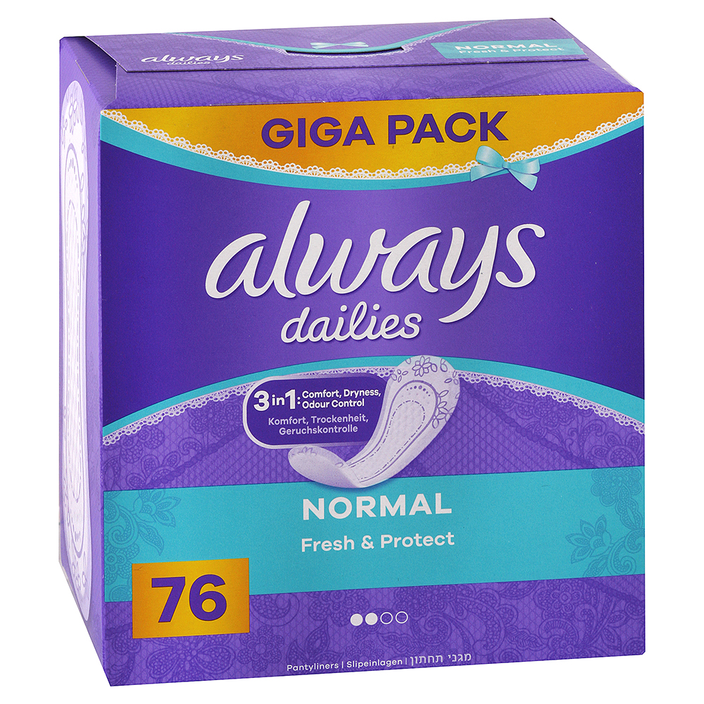 Always Dailies intimky  Fresh & Protect Normal, Giga Pack 76 ks